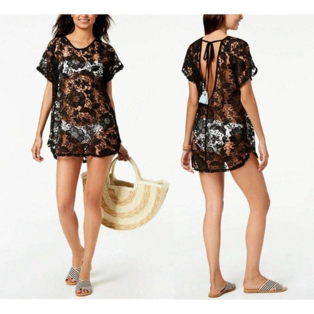 Mekin Swim Crocheted Tie-Back Cover-up